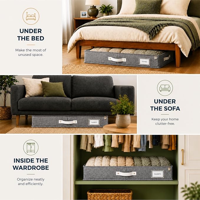 Under Bed Storage, Medium 2pc with Lid, Light Gray | Drawer-style pull-out design, Fits blankets, clothes, fabric & shoes, Bins with lids, Bedroom & closet storage