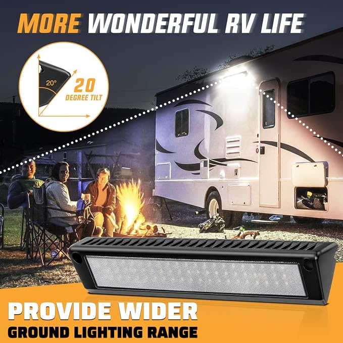 Nilight 1PC 13 Inch RV Exterior Light White Beam for RV Trailer Camper SUV | 1PC LED porch scene cargo light, black aluminum housing, 12V 24V waterproof for RVs trailers campers 5th wheels