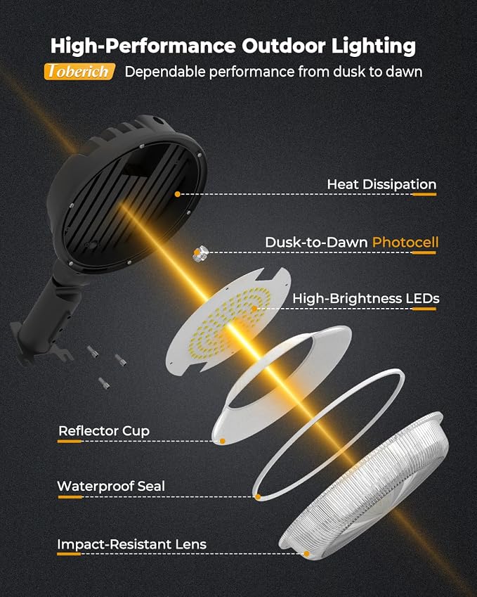 toberich 150W LED Barn Light Dusk to Dawn, 20000LM Outdoor Yard Light 4000K | Ultra Bright Security Light, Adjustable Angle, IP66 Waterproof, Photocell, AC110-120V, Lights Up Large Areas for Yard Barn