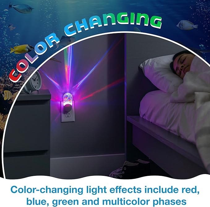 Lights By Night Tropical Aqualites LED Night, Plug-in, Color Changing, Light Sensing, Auto On/Off, for Kids, Under the sea, Fish, Bedroom, Bathroom, Playroom, 10908