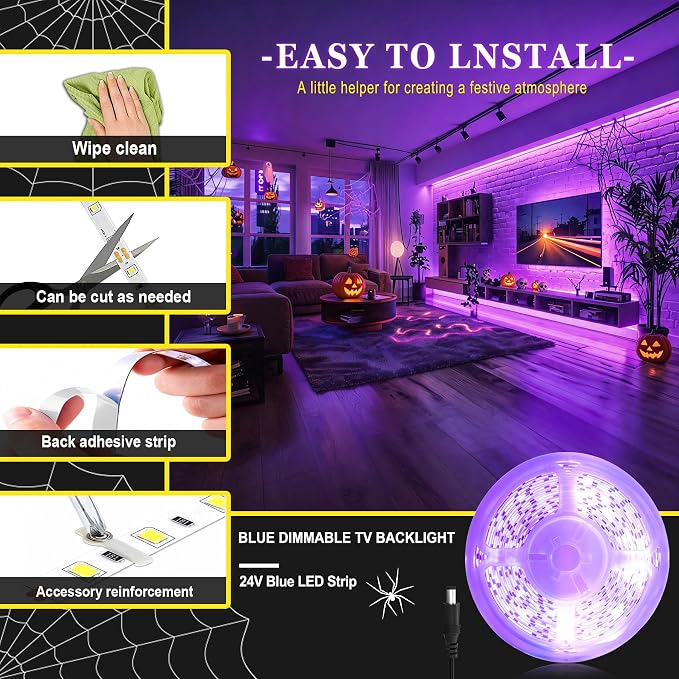 Purple 50 FT LED Lights Strip Indoor Rope Lights | Halloween Decor, LED Rope Lights, Easy DIY Cuttable, For Room Bathroom Living Room Kitchen, Ceiling Wall Vanity Mirror Decor