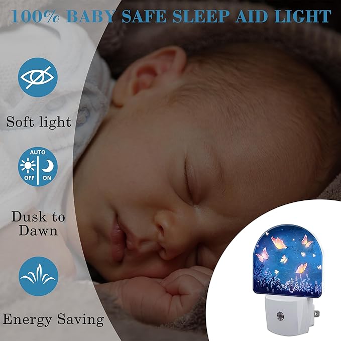 Glowing Butterflies Flying in Garden Night Light Plug into Wall with Dusk to Dawn Sensor Cute Nightlight for Kid Girls Boys Women Men Room Decor, Hallway, Kitchen, Bathroom, Nursery, Stairs