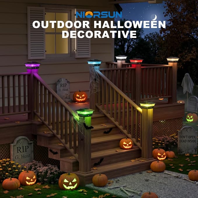 4x4 Post Solar Lights Color Changing with Remote, 6 Pack Black | RGB Solar Post Lights, 4x4 Post Caps Wood Vinyl,5x5 Vinyl & 6x6 Wood,IP64 Waterproof Fence Post Solar Lights Outdoor for Deck