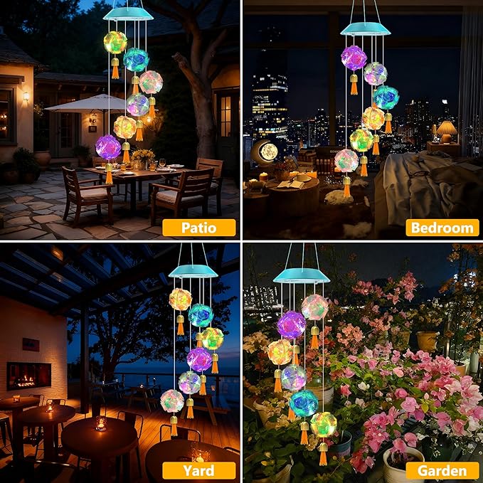 Toodour Solar Wind Chime, Color Changing Hydrangea Ball Wind Chimes | LED Decorative Mobile Waterproof Outdoor Solar Lights Gifts for Mom Grandma, Garden Patio Yard Window Decor Birthday Gift