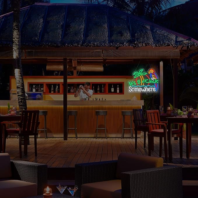 ZODZ Its 5 00 O'clock Some Where Neon Sign for Wall Décor Dimmable Five Oclock Somewhere Sign LED Bar Beer Garage Neon Light.