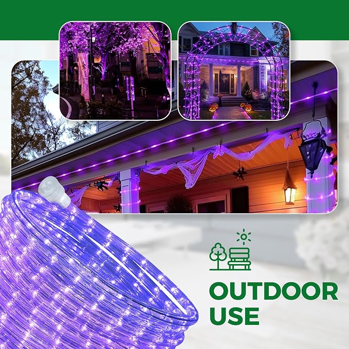 LED UV Black Light Rope Light, 24 Feet, 10MM Diameter for Glow Party | UV Blacklight for Fluorescent Glow Parties, Birthday, Halloween, Stage Decoration, Indoor Outdoor, 144 Ultraviolet LED Bulbs
