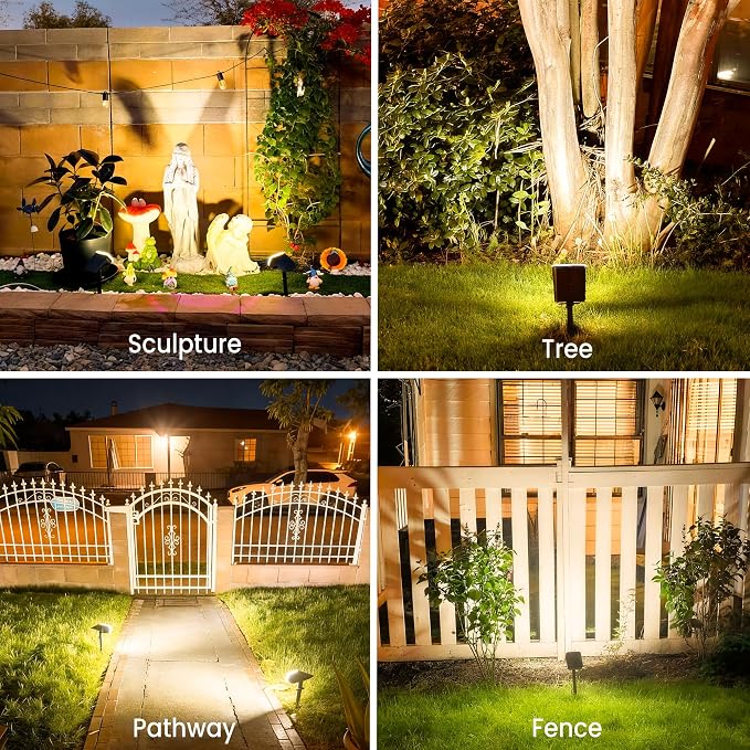 JEJOT Solar Lights Outdoor Waterproof IP65, Super Bright LED with Lens, 3000K 2 Lighting Modes, Solar Powered Yard Garden Solar Spot Lights for Outside Landscape Auto On/Off -8 Pack
