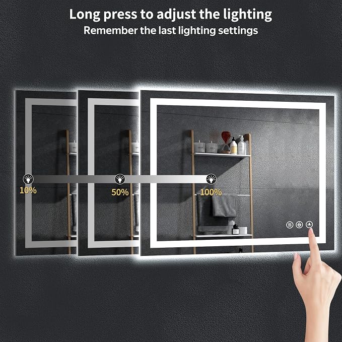 24"x40" LED Bathroom Mirror with Lights, Anti-Fog, Backlit+Frontlit | CRI 95, Stepless Dimmable, 3 Colors Lighting, Shatterproof Tempered Glass, HD Reflection, Memory, (Horizontal/Vertical)
