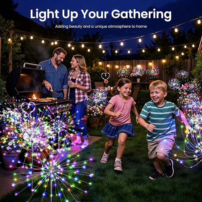 4Pack Solar Lights Outdoor, Multicolor Firework Lights | 120LED Fireworks Lights Solar Powered, Waterproof Fairy Garden Lights Decor Outside for Yard Pathway Lawn Patio