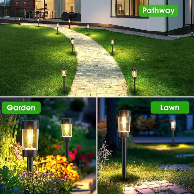 Eyrosa Solar Pathway Lights Outdoor Waterproof, 8 Pack, Warm White | Solar Landscape Lighting for Pathway Garden Yard Path Walkway Driveway Lawn Outside Décor