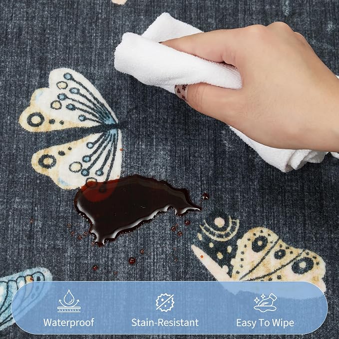 GarveeHome Butterfly Area Rug 5x7, No Slip Washable Rug, Modern Bedroom Rug Under Bed Ultra Carpet, Low-Profile Rugs for Living Room Bedroom Dining Room, Black