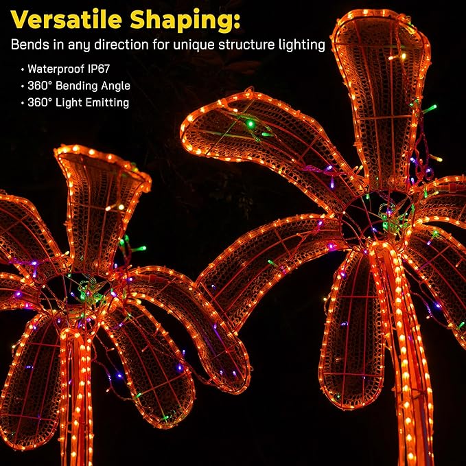 WYZworks 1656LEDs, 150ft LED Outside Rope Lights, Waterproof Permanent Outdoor ETL Certified Connectable Clear Tube, Christmas Palm Tree Holiday Decorative Landscape Patio Accent Lighting - Orange