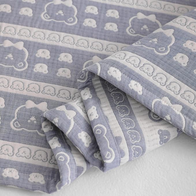 NTBAY 3 Layer Oversized Muslin Toddler Blanket, 45 x 60, Blue Bear | Muslin Cotton Outer Layers with Light Thermal Fiber Fill, Reversible Blanket for Daycare, Travel, Naps, and Supervised Use