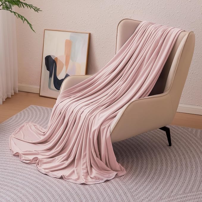 Amazon Basics Cooling Blanket for Hot Sleepers, Reversible Lightweight Thin Throw Blanket for Bed, Couch and Sofa, Twin XL (60" x 90"), Pink