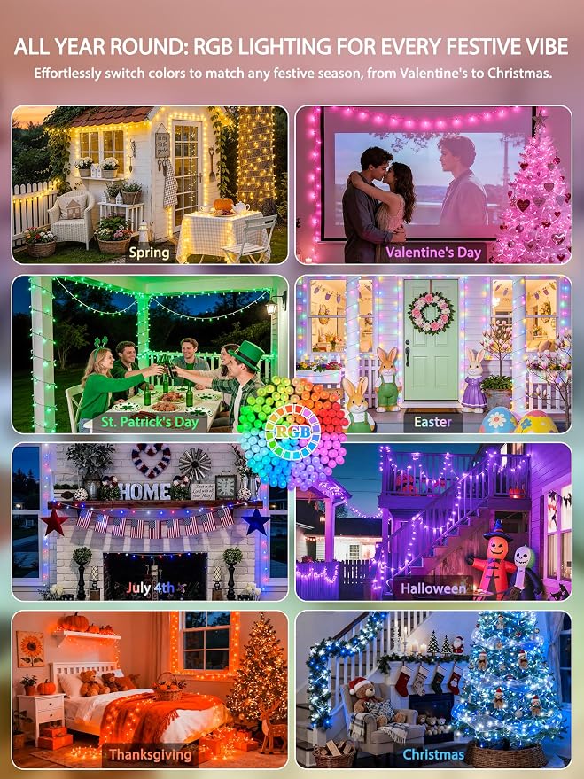 JMEXSUSS 400 LED RGB String Lights Indoor for Bedroom Plug in | Color Changing Christmas Lights Outdoor Clear Wire, Remote, Decorative Lights for Tree Room Party Halloween Decorations