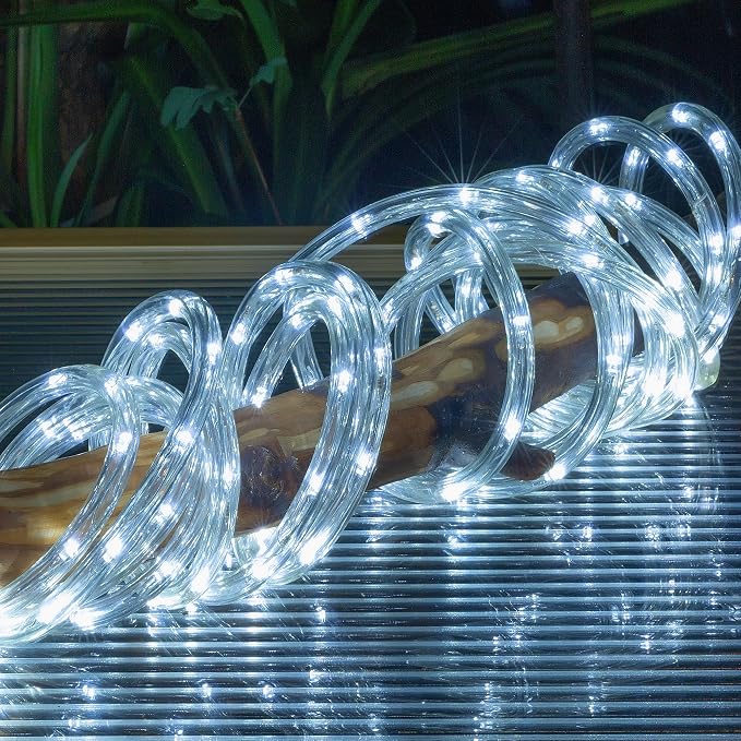 50ft White Rope Lights,Connectable for Indoor & Outdoor,110V Transparent Flexible Tube Lights,Waterproof LED Rope Lighting for Outside,Deck,Patio,Pool,Camping,Bedroom Decor,Landscape Lighting