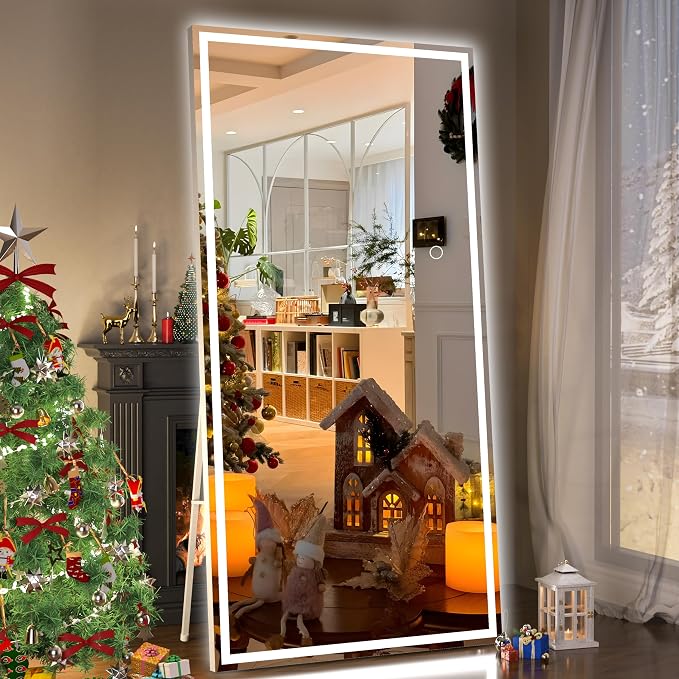 Hasipu Full Length Mirror with Lights, 78.7" x 31.5" LED Lighted Floor Standing, Full Body Dressing Hanging Mounted Mirror, Tempered Glass
