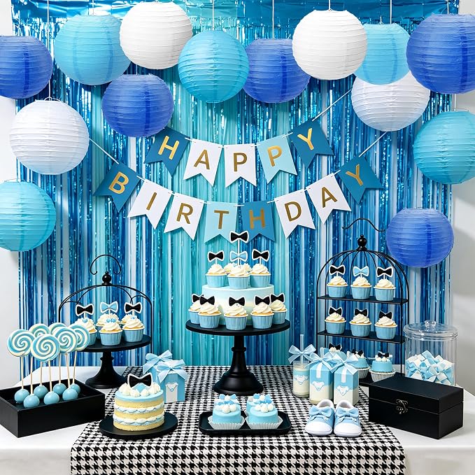 Qenk 12 Pcs Blue Paper Lanterns, 10" Paper Lanterns Party Decorations | Paper Lanterns Party Decorations for Classroom Party Wedding Birthday Valentine's Day