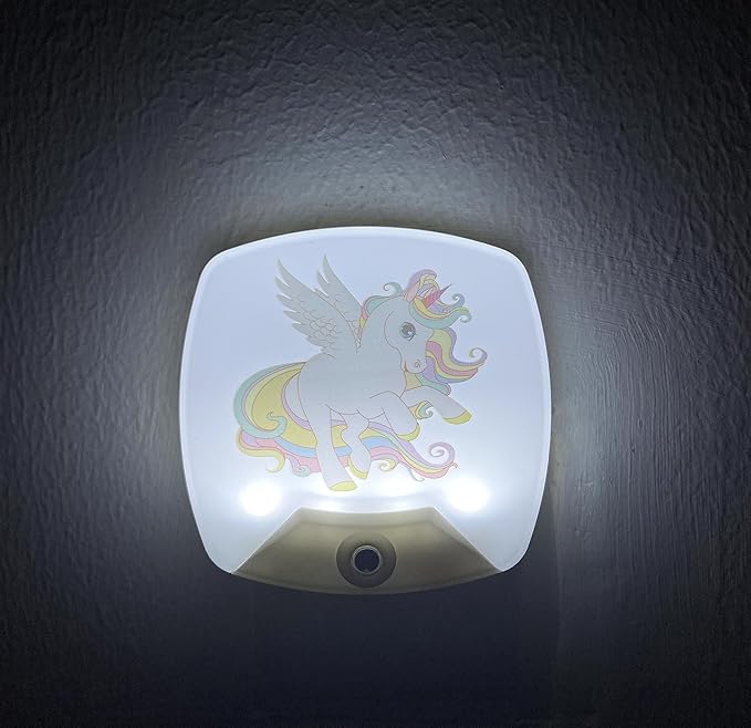 2 Pack - Cartoon Unicorn LED Plug-in Night Light for Kids - Wall Lamp Take Good Care Children Sleep Light Sensor Auto Controlled Nightlights for Baby Nursing C