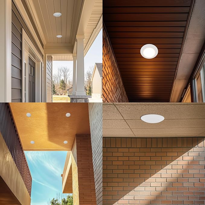 6 Inch LED Low Profile Disk Light with Dusk to Dawn Sensor, 120VAC, 15W, 5CCT Color Changing, 1000LM, Non-Dimmable, ETL, Shower Rated Screw in Photocell Ceiling Light, White/8 Packs