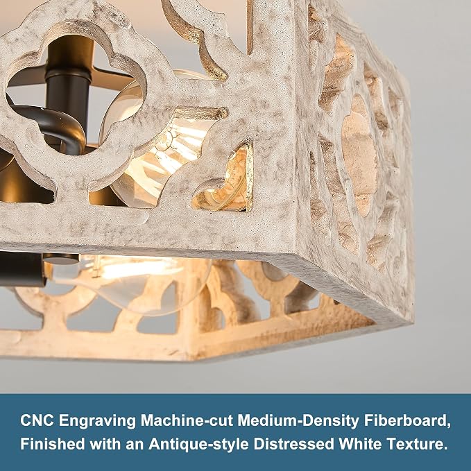 Tarentlight Farmhouse Semi Flush Mount Ceiling Light, Distressed Wood 3-E26 Rustic Boho Close to Ceiling Light Fixture for Kitchen Bedroom Hallway Dining Entryway Livingroom Fixture,No Bulb.