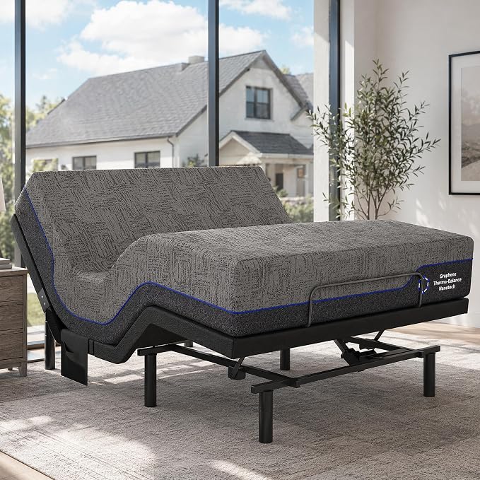 Marsail MS01-1 Full Adjustable Bed Frame with Massage + 10-inch Gel Memory Foam Mattress, Adjustable Bed Base with Under-Bed Nightlight, Wireless Control Massage Adjustable Bed, Full