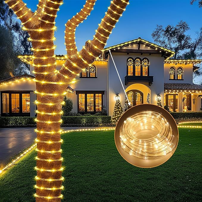 50ft LED Rope Light with Remote 8 Modes Strip Lights with Timer & Memory 5.5mm Large Diameter Twinkle Lights for Wedding Garden Christmas Halloween Bedroom Patio Decorations(15M, Warm White)