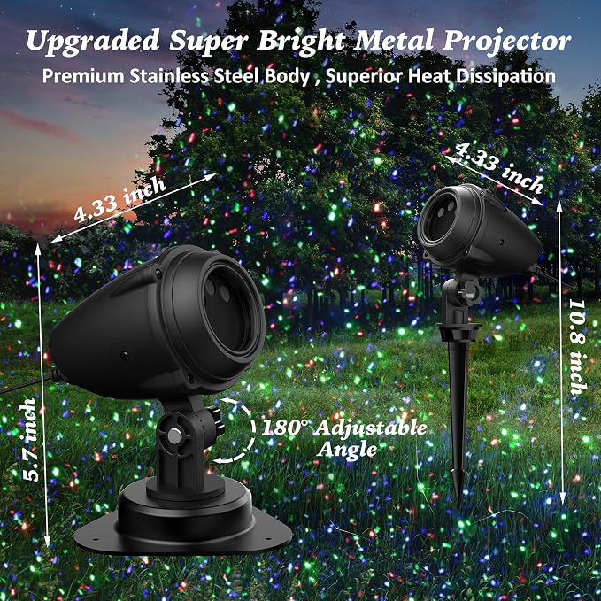 Christmas Laser Lights Projector Outdoor, AIRIVO RGB 3 Colors 11 Lighting Effects Projection Laser Light, Red Green Blue Star Light, Holiday Halloween Decor for Trees, Garden, Home, Landscape
