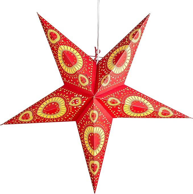 Sunflower Red Paper Star Lantern with 12 Foot Power Cord Included