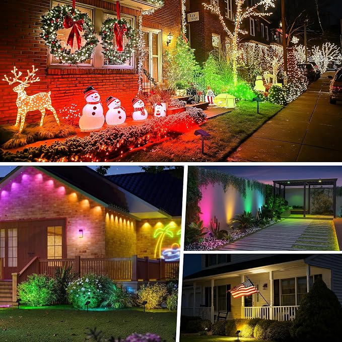 WENATY Solar Spot Lights Outdoor Waterproof, 12 Pack Solar Spotlights, RGB | IP65 Waterproof, Auto On/Off LED Powered Yard Garden Flood Solar Light for Outside Pathway Wall Tree Lawn Uplights Lights