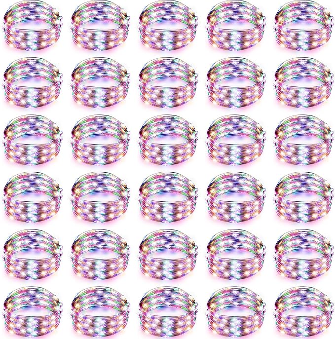50 Pack Battery Operated LED Fairy Lights 3 Modes,Rainbow Color | 7 Ft 20 LEDs Each, Waterproof Copper Wire Twinkle Lights for Wedding Jar Bedroom Party, DIY Starry String Decorations