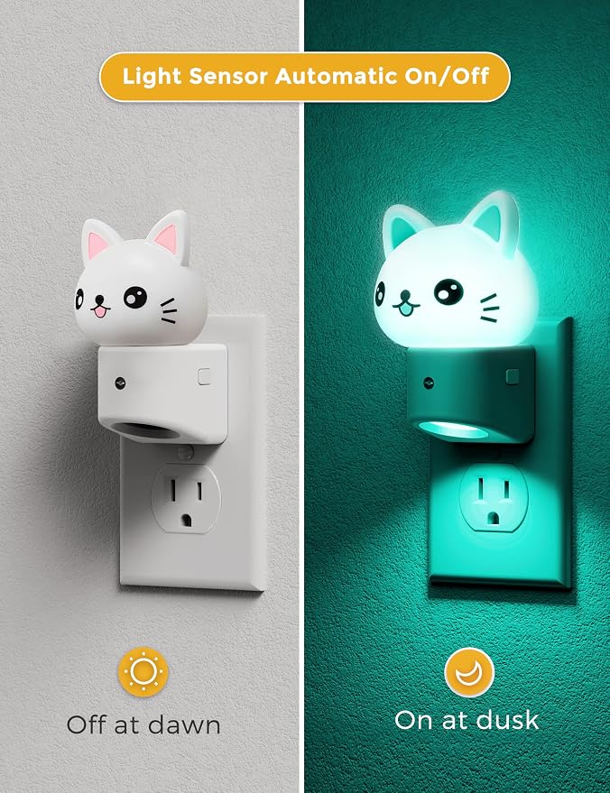 L LOHAS LED Night Light for Kids, 3D Cat Night Light Plug in | Dusk to Dawn Nursery Night Lights, RGB+Soft White 3000K, 3 Lighting Modes, Room Decor, Children