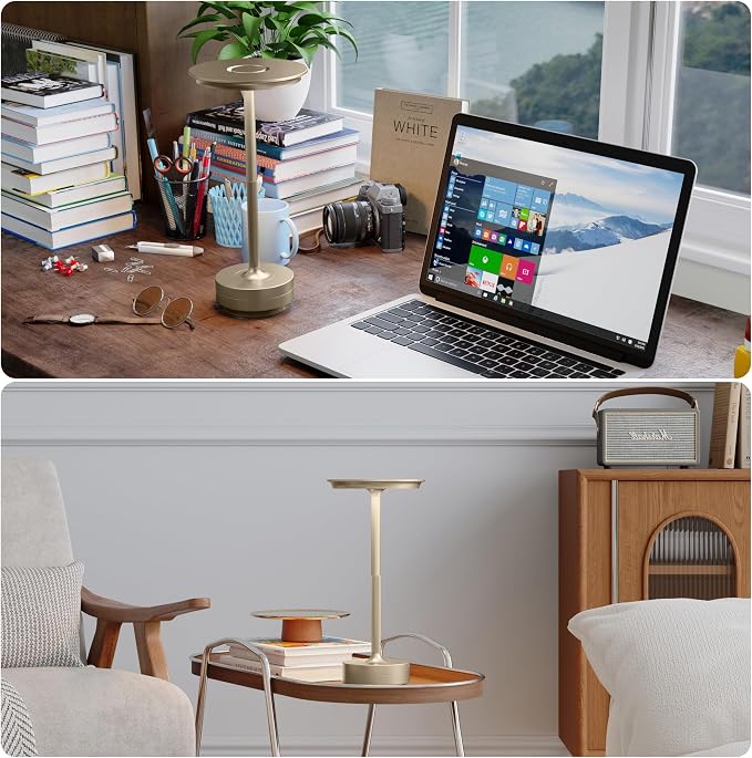 TBBGA 1 Pack Rechargeable Table Lamps Cordless, 5000mAh Outdoor Table Light | 3 Color Stepless Dimming Portable LED Table Lamp with Memory Function, for Home/Dinner/Patio/Restaurant.(Champagne Gold)