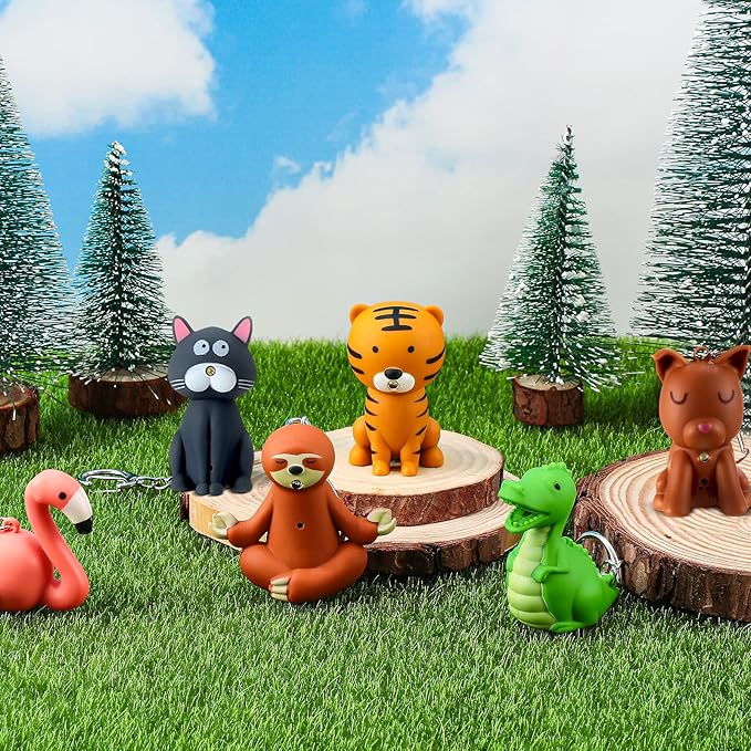 Kenning 6 Pieces Animal Flashlight Keychain Mini Pediatric Nurse Flashlight Badge Reel Pediatric Pen Lights Keychain for Nursing Staff Urgent Care