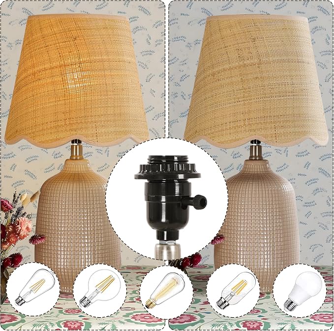 Set of 2 19" Modern Ceramic Table Lamp for Living Room Gray Camel Base Desk Lamps for Bedroom Farmhouse Bedside Nightstand Lamp End Table Lamps,Pink,Rattan Shade