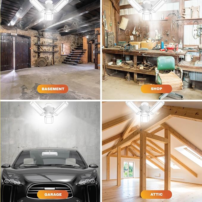 Bell+Howell HighBurst Ultra LED Garage Light Bulb – 8,000 Lumens, Super Bright Screw-in Ceiling Light - Adjustable Multi-Panel Design, for Garage, Shop, Basement, Attic – As Seen on TV