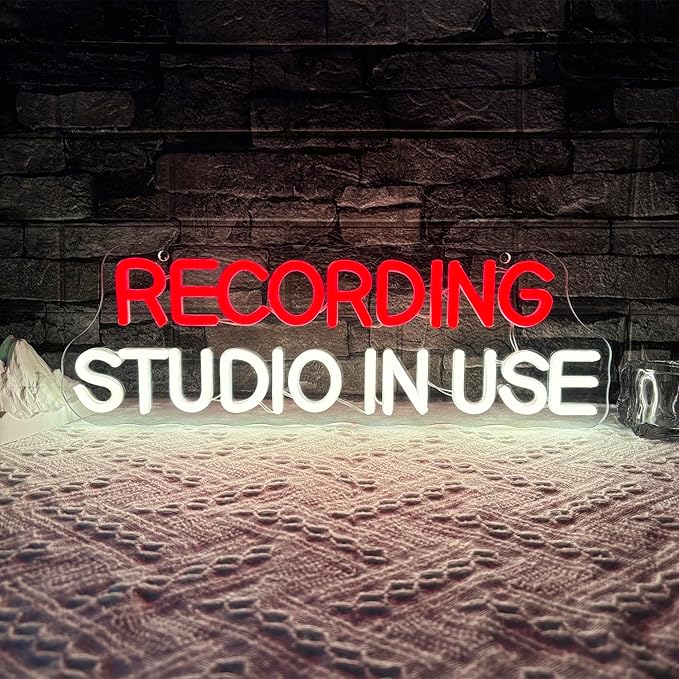 Recording Studio In Use Neon Sign, Vintage Lighted Sign, Dimmable Music Entertainment Room Led Neon Light Sign for Recording Studio Music Studio Audiophile LED Sign Gifts(16.5 * 5.5in)