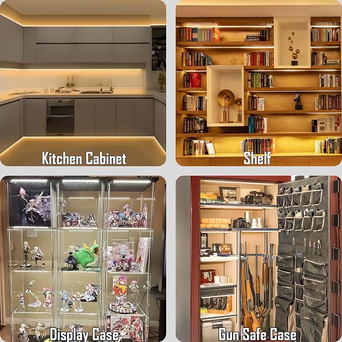 Under Cabinet Lights, Plug in, Seamlessly Linkable 12 Inch, 6 Bars+Switch+Extensions, Under Counter Lighting for Kitchen, Closet, Gun Safe, Shelf, Display Case, LED 3000k Warm White