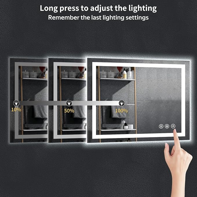 26"x38" LED Bathroom Mirror with Lights, Backlit+Frontlit, Anti-Fog | CRI 95, Stepless Dimmable, 3 Colors Lighting, Shatterproof Tempered Glass, HD Reflection, Memory, (Horizontal/Vertical)