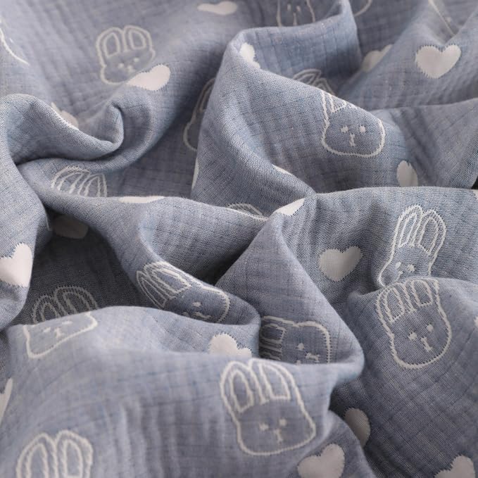 NTBAY 3 Layer Muslin Toddler Blanket, 30 x 40, Blue Rabbit | Breathable Muslin Cotton Outer Layers with Light Thermal Fill, Reversible for Stroller, Daycare, Travel, and Supervised Use