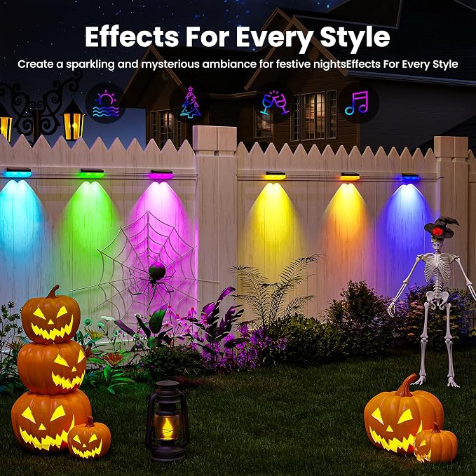 16 Pack 100ft Outdoor Deck Lights, Fence Lights APP/Remote Control | RGBICfence lights,16 Million Monochrome Modes,IP67 Waterproof, Color Changing Fence Lights for Fence
