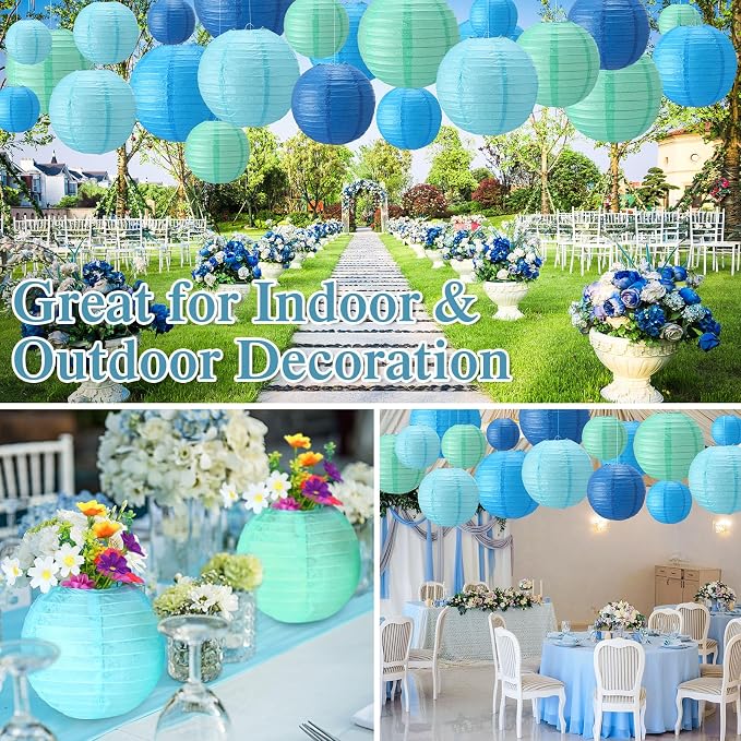 Treela 48 Pcs Paper Lanterns Party Decorations Round,Blue Series
