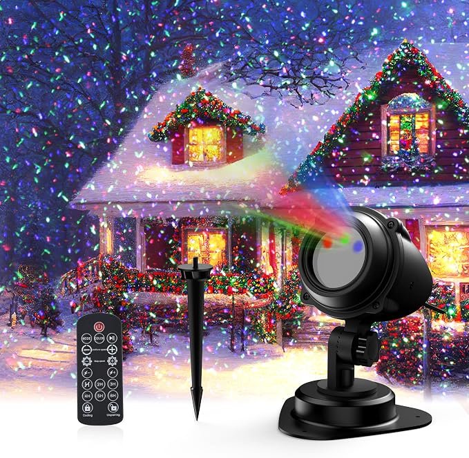 Christmas Laser Lights Projector Outdoor, AIRIVO RGB 3 Colors 11 Lighting Effects Projection Laser Light, Red Green Blue Star Light, Holiday Halloween Decor for Trees, Garden, Home, Landscape