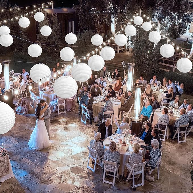 KNONEW 15 Pack White Silk Outdoor Lanterns Decorative Party 8'' 10'' 12'' Hanging Chinese Japanese Waterprooof Round Lantern for Weddings, Birthdays, Decoration (No Light Bulbs Included)