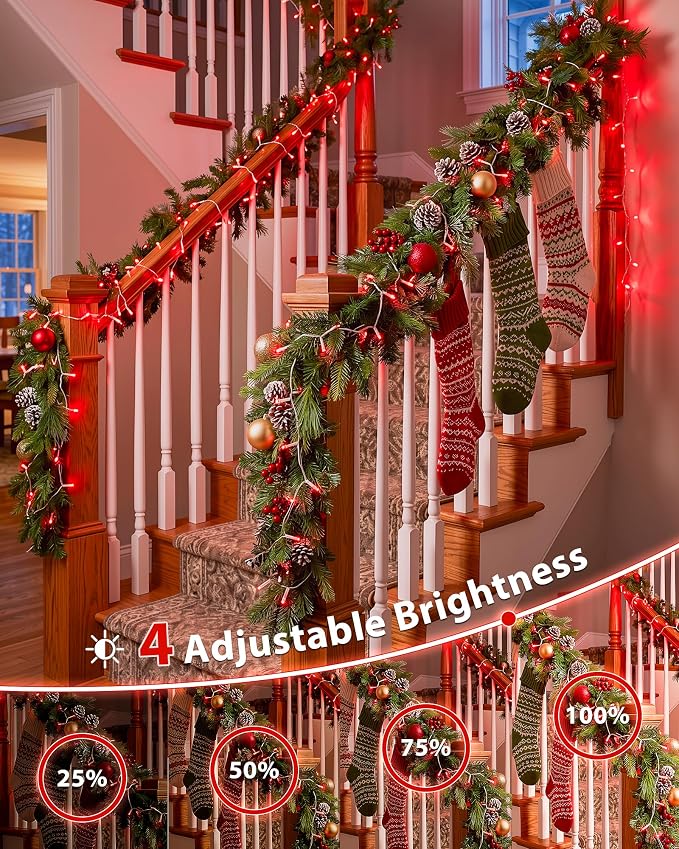 33FT 100 LED Red Christmas Valentine's Day Twinkle String Lights | Remote Control, 13 Modes with Memory, 4 Dimmable Brightness, 4 speed levels, Connectable, IP65 Waterproof, Transparent Wire