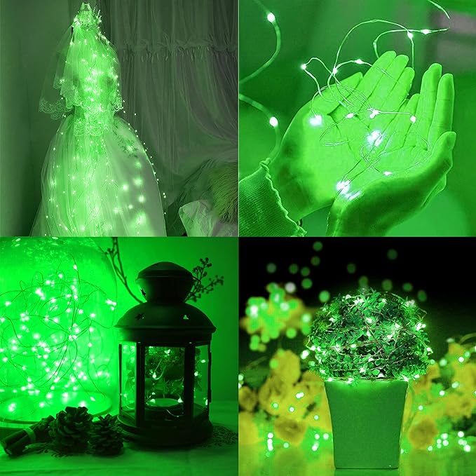 6 Pack Fairy Lights Battery Operated String Lights - 7ft 20 LED Waterproof Silver Wire Firefly Lights for DIY Wedding Décor Table Centerpieces Craft Mason Jars Party Decor(Green)