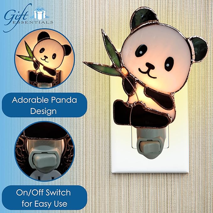 Gift Essentials Panda Plug in Night Light - Stained Glass Nightlight with On/Off Rocker Switch - Includes One 4 Watt Replaceable Incandescent Warm Glow Bulb