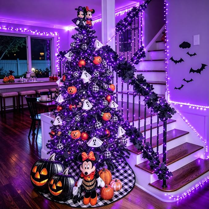 JMEXSUSS 99Ft Purple Halloween Lights, 300 LED Purple Christmas Lights | Purple Lights Indoor Outdoor Clear Wire for Yard Tree Xmas Spooky Halloween Party Decor (Non-Connectable)