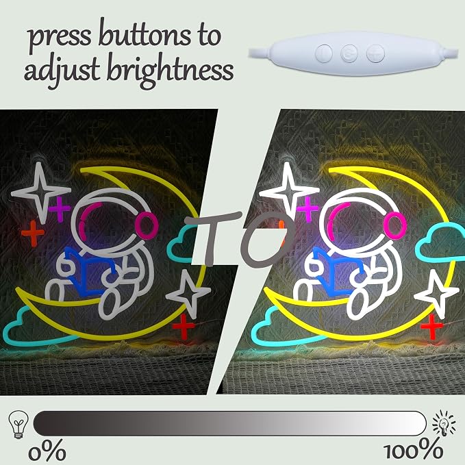 Astronaut Read Books Neon Sign Dimmable Reading on Moon Neon LED Light Spaceman Learning Light Sign for Wall Decor Bedroom Office Classroom