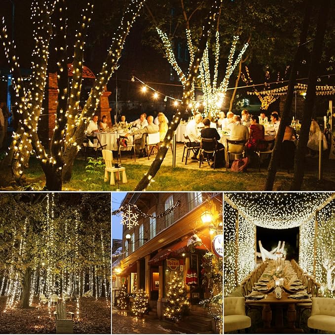 Battery Operated Fairy Lights with Remote - 200 LED Christmas Twinkle Lights with Timer, 16Ft Green Wire, Waterproof String Light for Bedroom, Garland, Outdoor Tree, Wreath - Battery Power